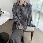 Long-sleeve Plaid Shirt / Asymmetrical Mermaid Skirt