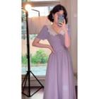 Short-sleeve Mesh Collar Midi A-line Dress