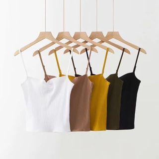 Plain Shirred Cropped Camisole Top