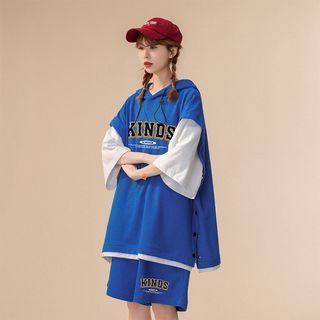 Set: Short-sleeve Hood Lettering T-shirt + Shorts