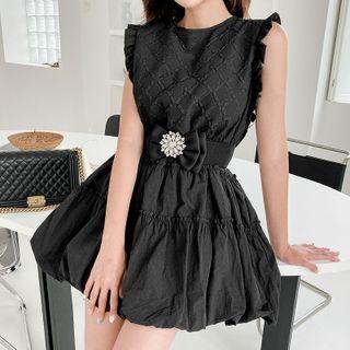 Sleeveless Mini A-line Dress / Rhinestone Belt