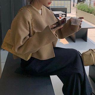 Plain Cropped Jacket Khaki - One Size