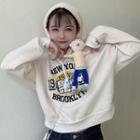 Long-sleeve Lettering Hooded Cropped Top