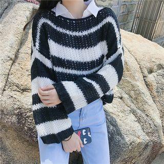 Striped Loose-fit Cutout Sweater