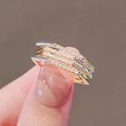 Layered Rhinestone Alloy Open Ring Ly2269 - Gold - One Size