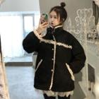 Contrast Trim Single-breasted Coat Black - One Size
