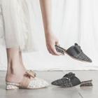 Tweed Pointed Low Heel Mules
