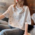 Star Sequined Short-sleeve T-shirt White - One Size