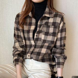 Long-sleeve Plaid Fleeced Shirt