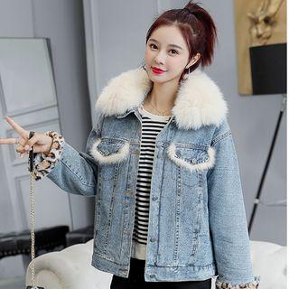 Faux Fur Buttoned Denim Jacket