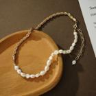 Faux Pearl Alloy Necklace 1pc - Gold & White - One Size