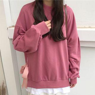Mock Two-piece Sweatshirt / Frill-trim Midi Skirt