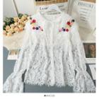 Flower-embroidered Loose-fit Sheer Lace Shirt White - One Size