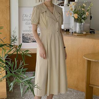 Sailor-collar Pleated Long Dress