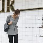 Collarless V-neck Glen Check Jacket