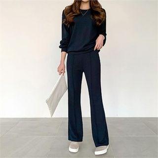 Set: Plain Pullover + Boot-cut Pants
