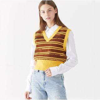 V-neck Striped Crop Knit Vest