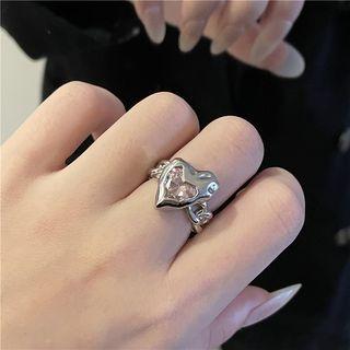 Rhinestone Asymmetric Heart Ring