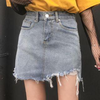 Mini Ripped A-line Denim Skirt