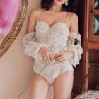 Long-sleeve Cold-shoulder Lace Swimsuit
