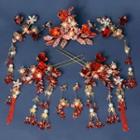 Set: Wedding Flower Hair Comb + Hair Stick + Fringed Earring + Hair Clip