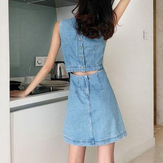Sleeveless Cut Out Denim A-line Dress