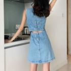 Sleeveless Cut Out Denim A-line Dress