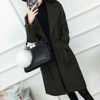 Plain Button Long-sleeve Acrylic Coat