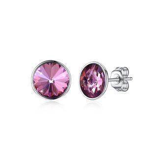 925 Sterling Silver Simple Fashion Purple Austrian Element Crystal Round Stud Earrings Silver - One Size