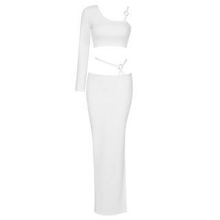 Set: One-shoulder Crop T-shirt + Midi Pencil Skirt