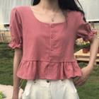 Square-neck Short-sleeve Button-up Top