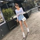 Peaked-waistline Denim Mini Skort