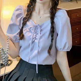 Puff-sleeve Halter Neck Top