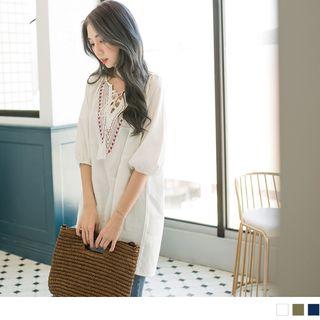 Lace Up Pattern Embroidered Top