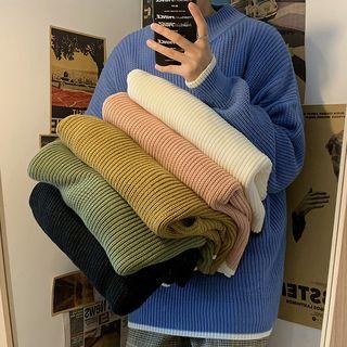 Mock-neck Oversize Plain Knit Sweater