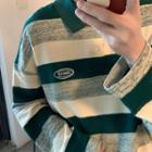 Color Block Stripe Polo Neck Sweatshirt