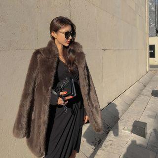 Notch-lapel Faux-fur Coat Brown - One Size