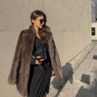 Notch-lapel Faux-fur Coat Brown - One Size