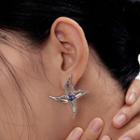 Cross Rhinestone Stud Earring 1 Pair - Blue Rhinestone - Silver - One Size