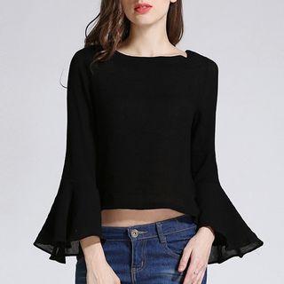 Boatneck Flared Long-sleeve T-shirt