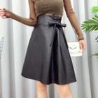 Tie-waist A-line Faux Leather Skirt