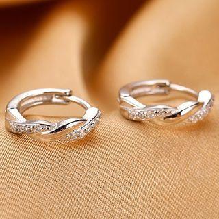 Rhinestone Twisted Hoop Earring 1 Pair - Silver - One Size