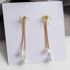 Faux Pearl Bow Alloy Fringed Earring 1 Pair - Gold & White - One Size