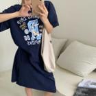Short-sleeve Printed Slit T-shirt Dress