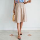 Band-waist Button-detail Midi Skirt