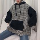 Houndstooth Panel Hoodie As Shown In Figure - One Size