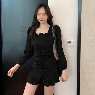 Square-neck Shirred-front Minidress