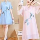 Crane Embroidered Short-sleeve Hanfu Dress