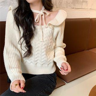 Square-neck Ruffle Knitted Top