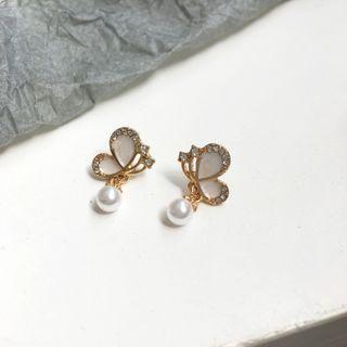 Small Butterfly Diamond-encrusted Stud Earring 1 Pair - S925 Earrings - One Size